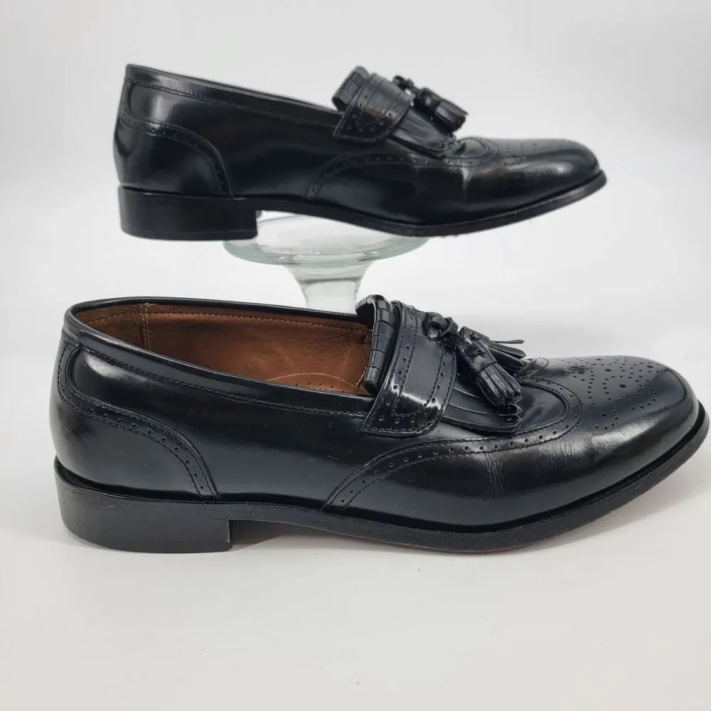 Florsheim Brinson Black Leather Kiltie Tassel Wingtip Loafers Shoes 8D 11223